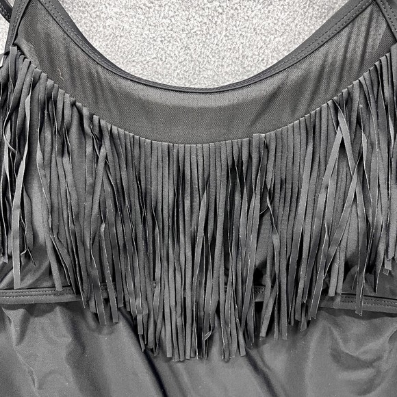 Catalina Swimsuit Top Womens M ( 8-10 ) Black Tankini adjustable strap fringes - Picture 3 of 12